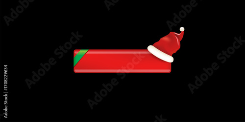 Christmas Santa hat glossy button vector banner, modern festive red striped design for social media promotions, sale, web UI elements, app interfaces, and holiday stickers and labels