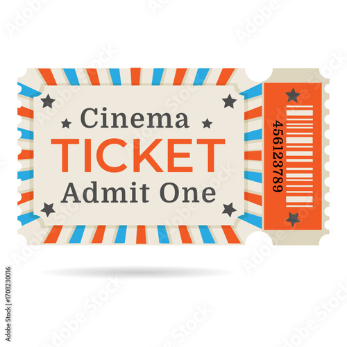 Ticket design template, admit one, retro style, vector illustration. Tickets for a cinema, movie, film, show, concert, events, festival, and others. 