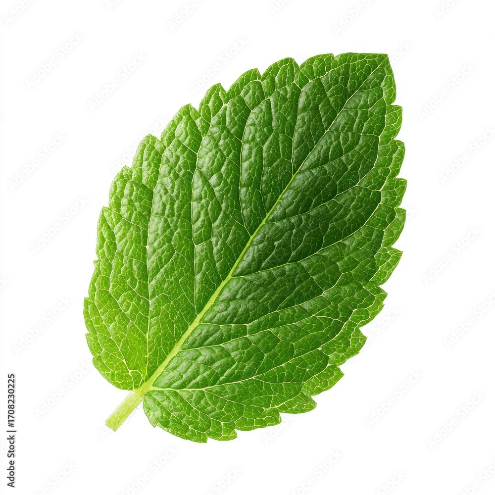 Obraz premium Single vibrant green mint leaf