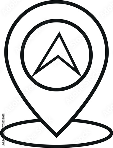 Ícono de marcador de ubicación con flecha direccional – diseño minimalista en rojo y negro