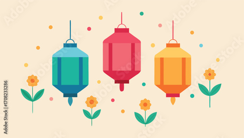 Vibrant hanging lanterns with floral accents festive holiday celebration illustration