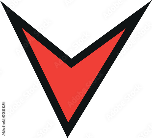 Ícono de flecha en V descendente – diseño agresivo en rojo y negro