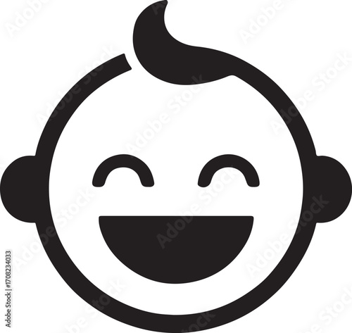 Infant smiling face silhouette, perfect for baby, newborn, family, and joyful themes.