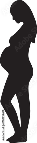 Pregnant woman standing pose silhouette icon, ideal for maternity, motherhood, and healthcare design.