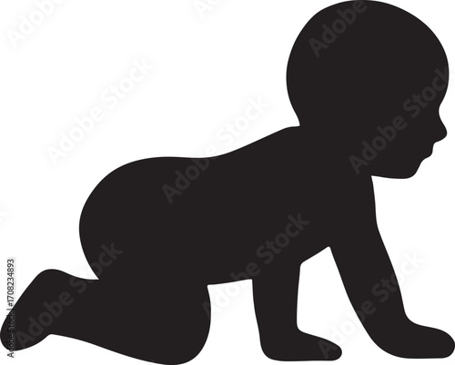 Baby crawling silhouette, perfect for newborn, infant, maternity, and baby development themes.