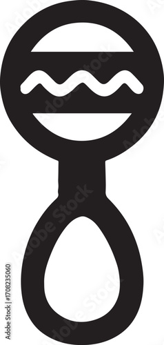 Baby rattle toy icon silhouette, perfect for newborn, infant, nursery, and playtime designs.