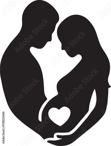 Expecting couple outline silhouette, ideal for pregnancy, maternity, family, and parenthood themes.