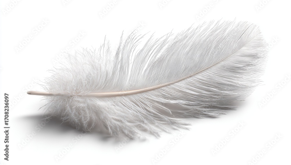 Obraz premium White feather, gently lying on a white background