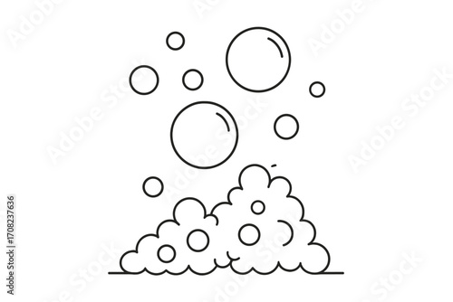 Bubble and foam thin line vector illustration. Soap suds, shampoo lather, and laundry detergent icon. Fizzy soda pop and beer bubbles. Clean, wash, bath cartoon concept.