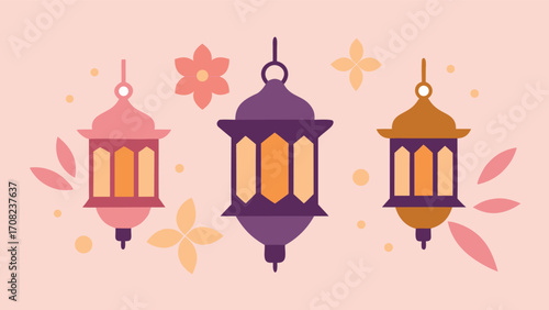 Beautiful intricate islamic lanterns glowing softly for festive decorations and celebrations