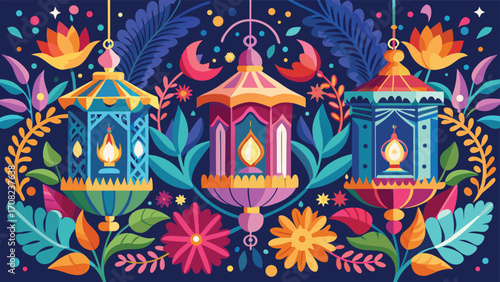 Intricate ornate lanterns with floral accents vector illustration for festive decor