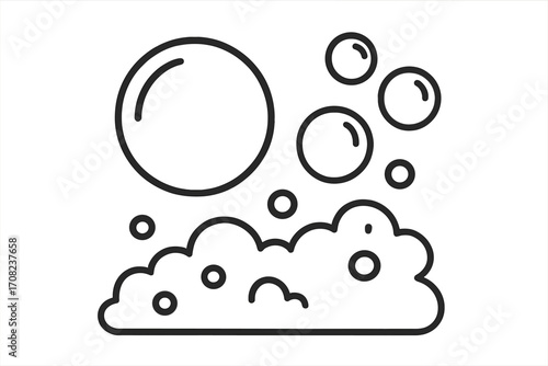 Simple soap bubbles and foam icon. Vector line art symbol of suds, lather, and fizz. Cartoon illustration for washing, cleaning, shampoo, and sparkling water concepts.