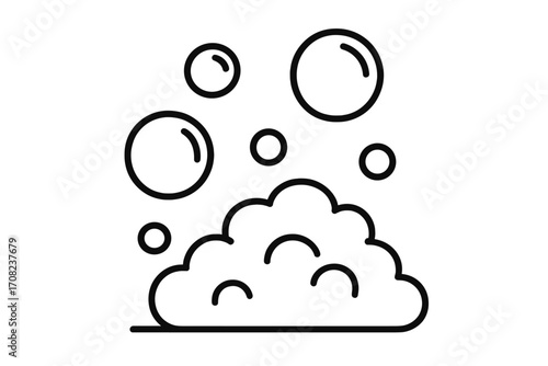 Soap bubbles and foam lather line icon. Vector cartoon illustration of suds and fizz. Symbol for washing, cleaning, hygiene, and freshness. Clean water concept design.