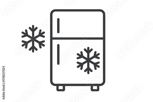 Refrigerator, freezer line icon. Cold storage symbol. Kitchen appliance for frozen food. Vector illustration of a simple, minimal fridge with snowflake for cooling.