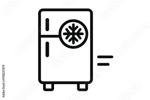 Refrigerator linear icon. Cold storage symbol. Freezer, kitchen appliance concept. Fridge with snowflake logo for cooling and food preservation. Vector outline graphic design element.