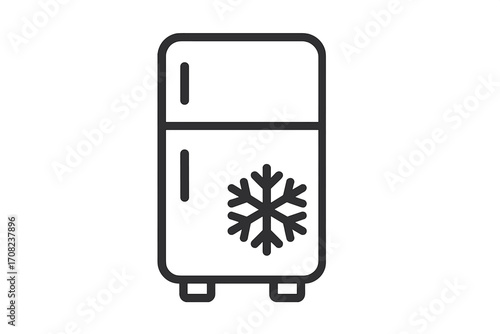 Refrigerator freezer line icon. Fridge cold storage symbol. Kitchen appliance with snowflake sign. Minimal vector illustration for food, restaurant and grocery app.