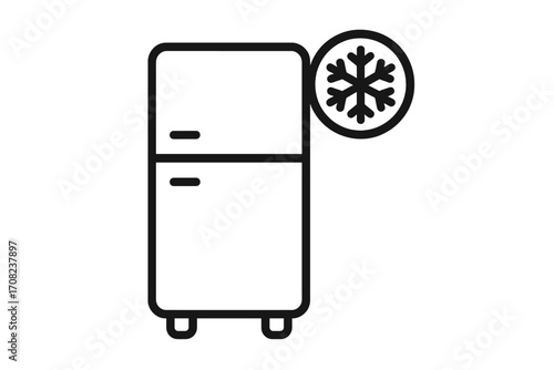 Refrigerator freezer icon. Cold storage sign. Minimalist vector illustration for web design, apps. Kitchen appliance symbol. Freeze, cooling, and frost concept. Snowflake.