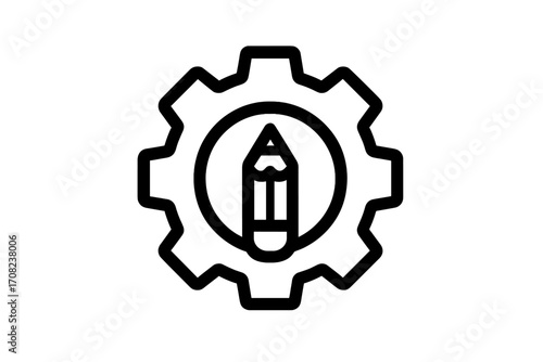 Pencil and gear icon for customization and settings. Concept of creative engineering, development, and design process. Vector outline symbol for configuration, options, and editing.