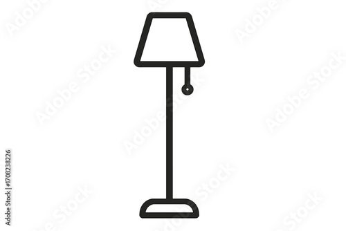 Floor lamp icon. Simple line art symbol of home furniture and interior decoration. Minimalist standard lamp for living room decor. Light, electricity and illumination concept.