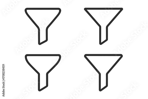 Sales funnel vector icon set. Linear graphic for illustrating marketing conversion, data filtering, and business process stages. Lead generation and customer journey concept.