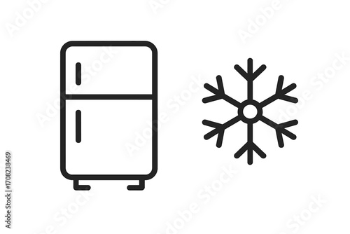 Cold storage icon. Refrigerator, freezer symbol. Snowflake sign for freezing, frozen food. Minimalistic line art vector illustration for web, apps. Keep frozen label.
