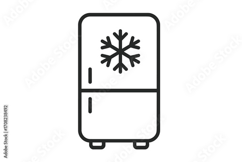 Refrigerator freezer line icon. Cold storage symbol with snowflake. Kitchen appliance for food preservation and cooling. Freeze pictogram. Minimalist vector illustration design.