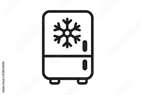 Refrigerator line icon. Fridge, freezer vector symbol. Cold storage concept. Kitchen appliance for frozen food preservation. Minimalistic outline pictogram for web design, app.