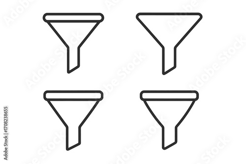 Sales funnel vector line icon set. Marketing conversion and lead generation concept. Business data filter symbol for website UI, UX design, app. Minimalist outline pictogram.
