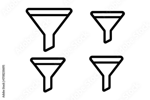 Sales funnel marketing conversion icon set. Business lead generation process & data filtering concept. Vector line art illustration for infographics, web design, apps & ads.