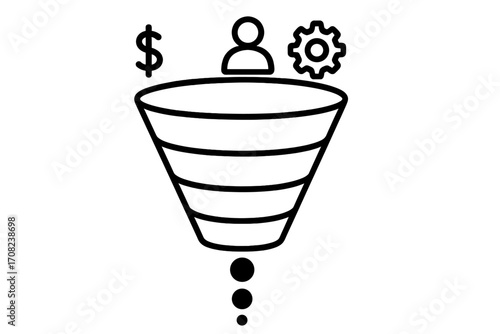 Sales funnel vector icon. Marketing lead generation concept. Business conversion rate optimization. Customer journey from awareness to purchase. Lead nurturing pipeline.
