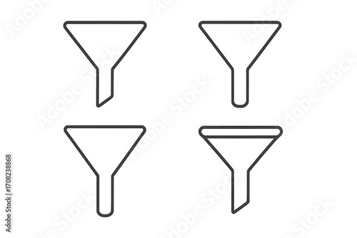 Sales funnel icon set. Marketing conversion pipeline, lead generation strategy. Data filter, processing stages. Business concept symbols. Simple thin line vector icons for web.