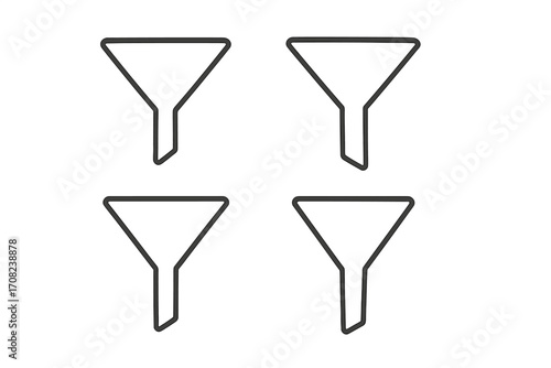 Sales funnel vector icon collection. Minimalist filter outline symbol for marketing conversion, lead generation process, and data sorting. Isolated web and app pictogram set.