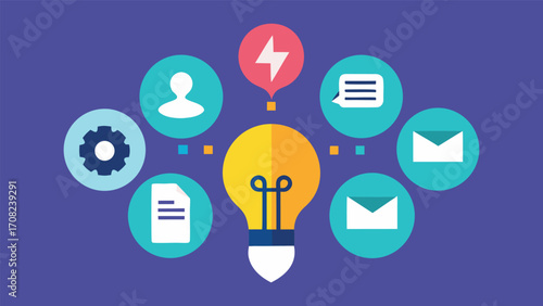 Creative idea generation concept with icons and lightbulb vector illustration scalable eps
