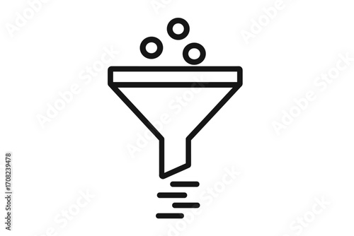 Sales funnel for marketing. Lead generation and conversion process concept. Data filter icon. Business analysis and strategy symbol. Customer journey pipeline. Vector line art.