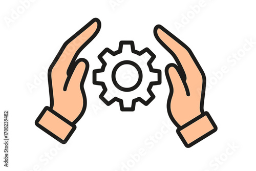 Isolated icon of planet symbol cradled between hands concept, environmental protection, care and support illustration for apps, graphics, vector cartoon with transparent background