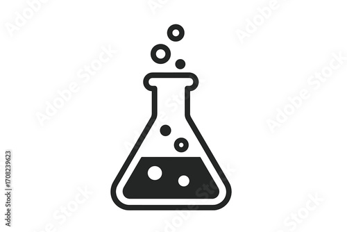 Laboratory flask icon with bubbling liquid, chemistry science symbol, minimalistic sign for web, graphic design, apps, banners, social media, vector cartoon illustration transparent background