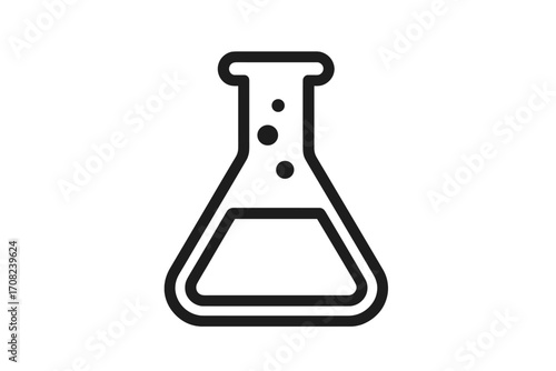 Laboratory flask icon minimalistic chemical science symbol with bubbles, web design, app, banner, social media, cartoon vector illustration transparent background