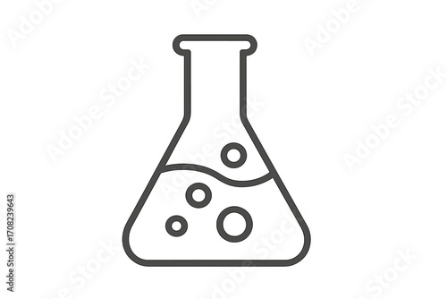 Laboratory flask icon minimalistic thin outline style with bubbling liquid, chemistry science test tube vector design for web, apps, banners, social media, and cards