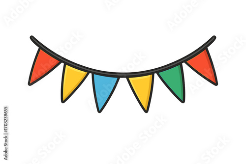 Party garland icon for celebration. Vector bunting flags for birthday, festival, and holiday decor. Colorful cartoon illustration. Festive decoration concept for web, events.