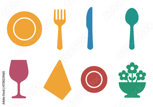 Colorful Table Setting Icons
