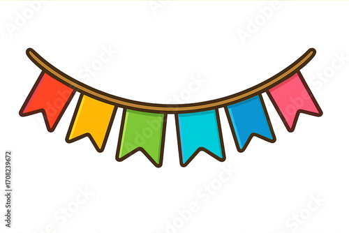 Colorful party garland with festive flags. Bunting for celebration, birthday, festival, carnival or holiday decoration. Vector cartoon icon illustration for festive events.