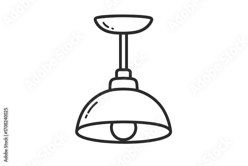 Modern ceiling pendant light illustration, line art vector graphic for interior design, home decor, minimalist lamp drawing, transparent background, vector cartoon icon