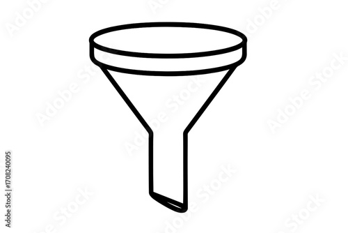 Linear black and white funnel icon illustration, concept graphic design element for apps and interfaces, simple transparent background vector, ordered set symbol