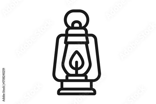 Minimalistic Outline Lantern Icon, Vintage Camping Light Symbol, Outdoor Adventure Lamp, Retro Oil Lamp Illustration for Web, Apps, Banners, Social Media, Vector Cartoon Design