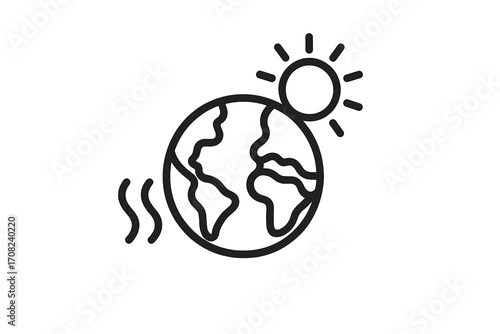 Global warming line icon. Climate change concept vector illustration. Planet earth heating from sun. Environmental problem, ecology disaster, temperature rise symbol. Simple outline.