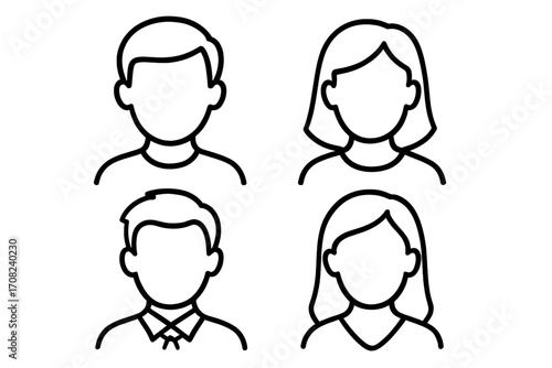 People icon set. Faceless user avatar collection. Anonymous man and woman profile symbol. Head placeholder for web design, apps, UI, UX. Simple outline team members vector.