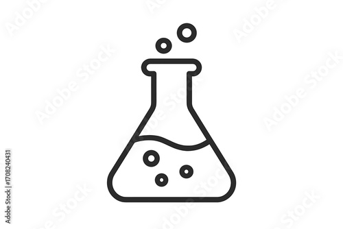 Chemistry lab flask icon vector. Scientific experiment, research, discovery concept. Beaker, test tube with boiling potion. Biotechnology, pharmacy, alchemy symbol. Outline.