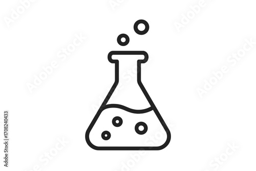 Science icon laboratory flask with liquid. Chemical reaction research. Chemistry, biology, medicine, pharmacy symbol. Simple outline vector illustration for web, app design.