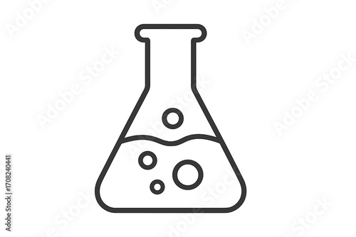 Flask line icon. Chemistry, science, experiment concept. Lab beaker with liquid, bubbles. Scientific research, analysis symbol. Vector laboratory glassware for web, apps design.