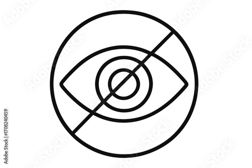 Outline linear symbol of eye with prohibition sign, observation forbidden concept, no view icon, privacy protection, no access, web, apps, adverts design vector illustration